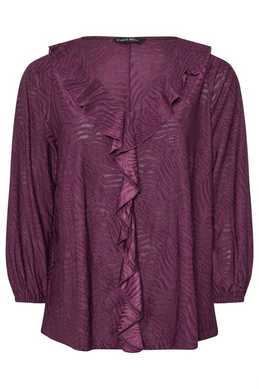EVANS Plus Size Purple Zebra Burnout Frill Detail Blouse | Evans 5