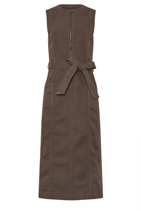 LTS Tall Chocolate Brown Zip Front Denim Midi Dress | Long Tall Sally 7