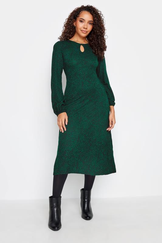 Women's  M&Co Petite Green Animal Print Midi Dress