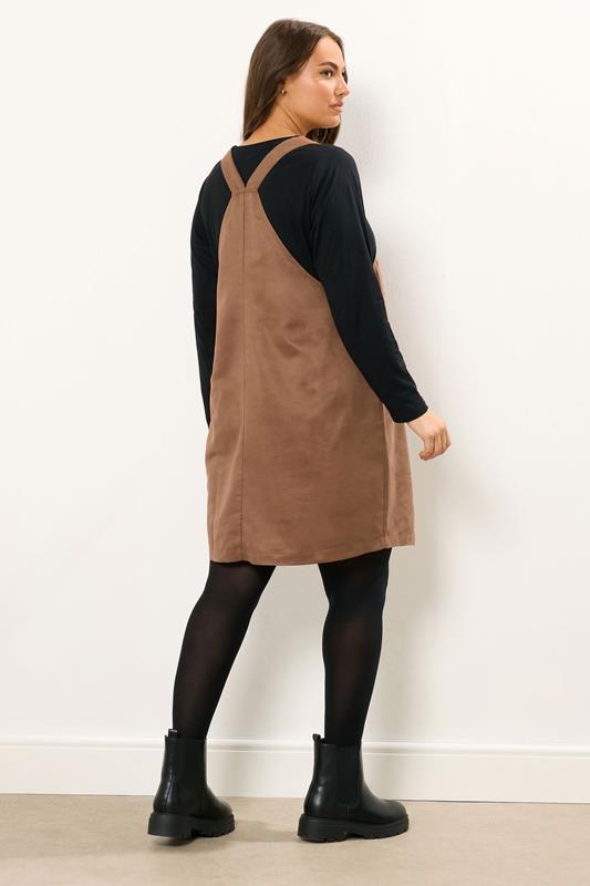 YOURS Plus Size Brown Faux Suede Pinafore Dress | Yours Clothing 4