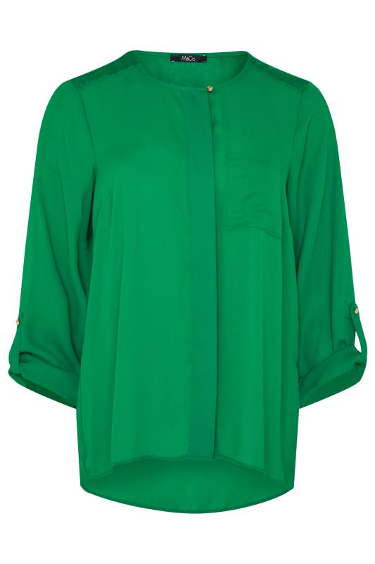 M&Co Green Satin Contrast Panel Shirt | M&Co