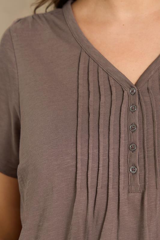 EVANS Plus Size Mocha Brown Henley Top | Evans 4