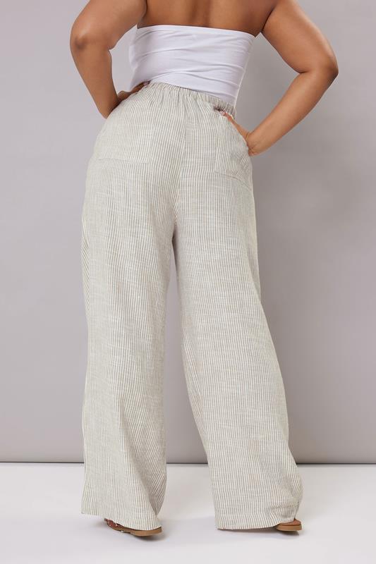 YOURS Plus Size White Striped Linen Tie Front Trousers | Yours Clothing 5