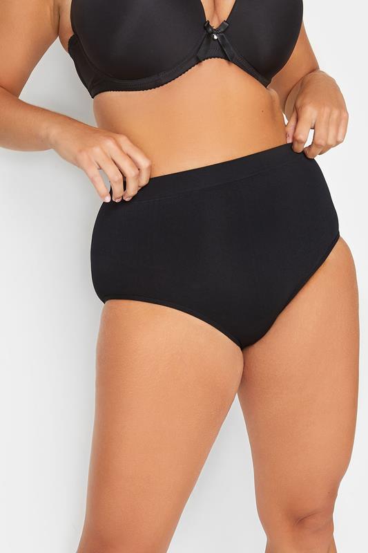 YOURS Plus Size Black Seamless Light Control High Waist Full Briefs | Yours Clothing 1