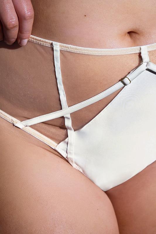 PLAYFUL PROMISES White Romana Illusion Strap High Waisted Mesh Briefs | Yours Clothing 5