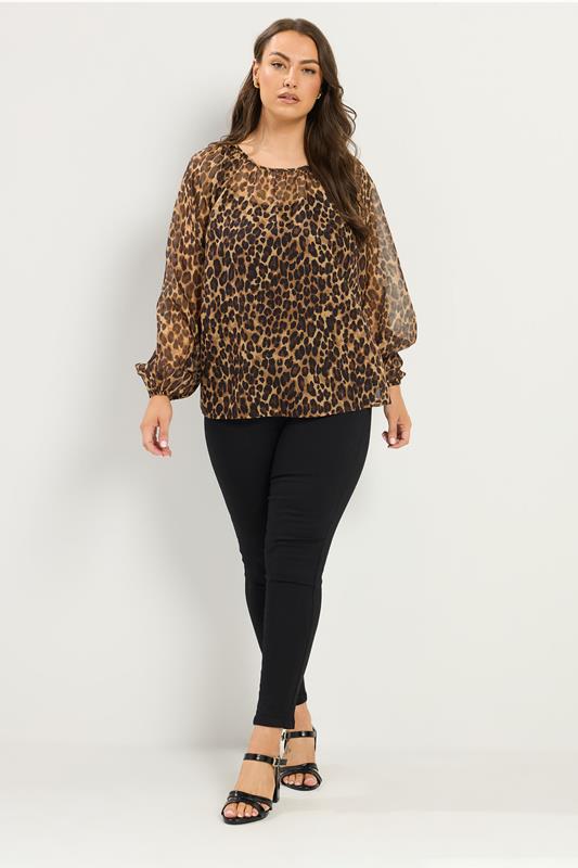 YOURS Plus Size Brown Leopard Chiffon Top | Yours Clothing 1