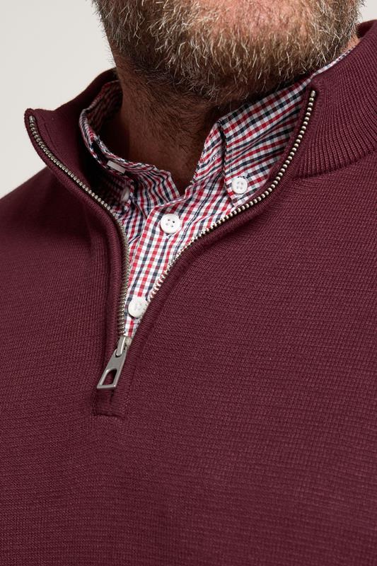 BadRhino Big & Tall Burgundy Red Mock Shirt Milano Quarter Zip Jumper | BadRhino 4