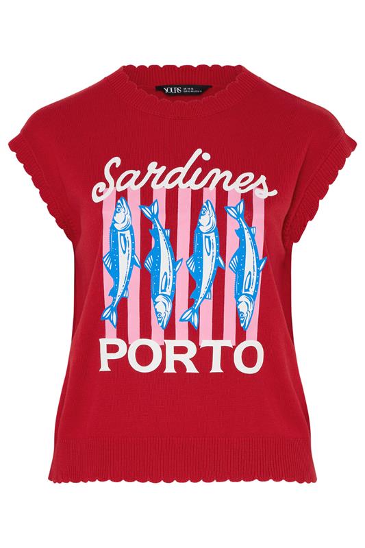 YOURS Plus Size Red 'Sardines' Knitted Vest Top | Yours Clothing 5