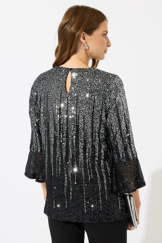 M&Co Silver Ombre Sequin Flute Sleeve Top | M&Co 4