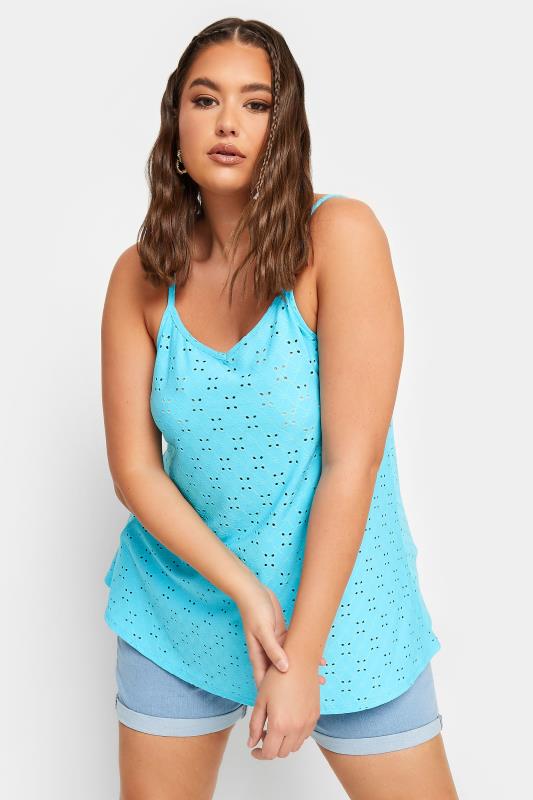 LIMITED COLLECTION Plus Size Aqua Blue Broderie Anglaise Cami Top | Yours Clothing 4