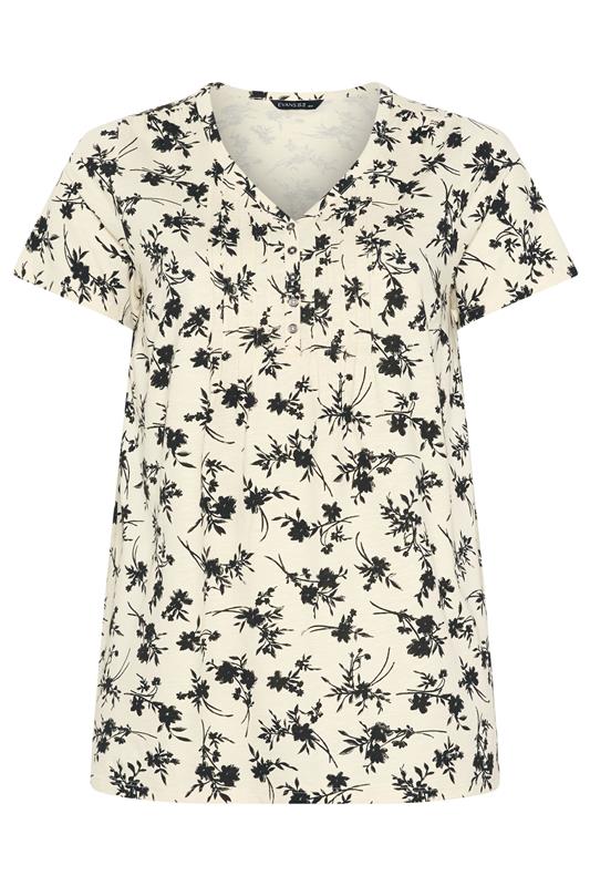 EVANS Plus Size Ivory Floral Print Cotton Henley Top | Evans 5