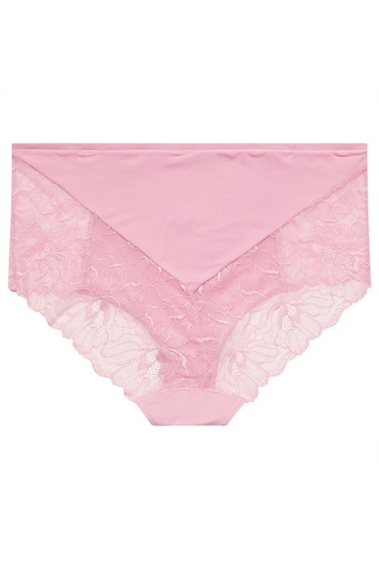 YOURS Plus Size Pink Microfibre Lace Full Briefs | Yours Clothing 6