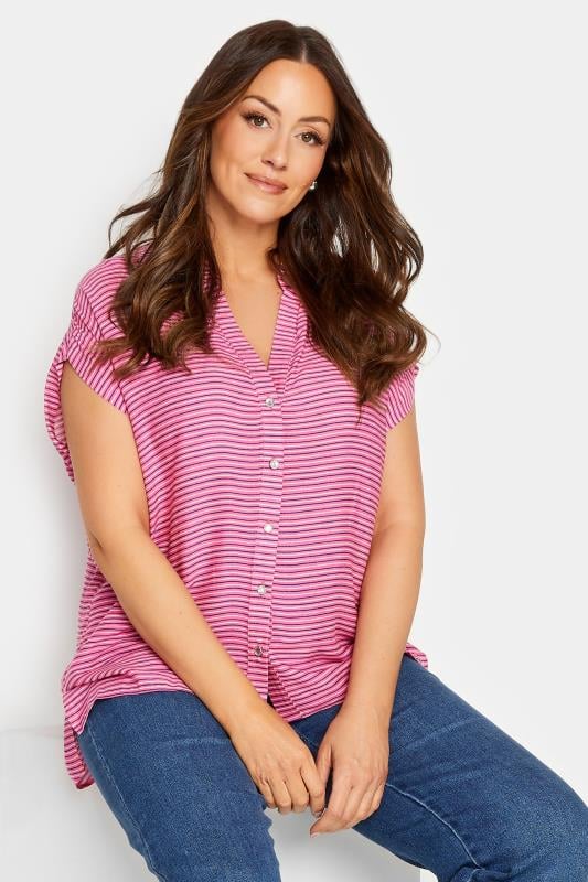 Women's  M&Co Pink Stripe Grown On Sleeve Top