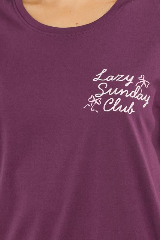 LTS Tall Woman's Burgundy Red 'Sunday Club' Slogan Cotton Pyjama Set | Long Tall Sally 5