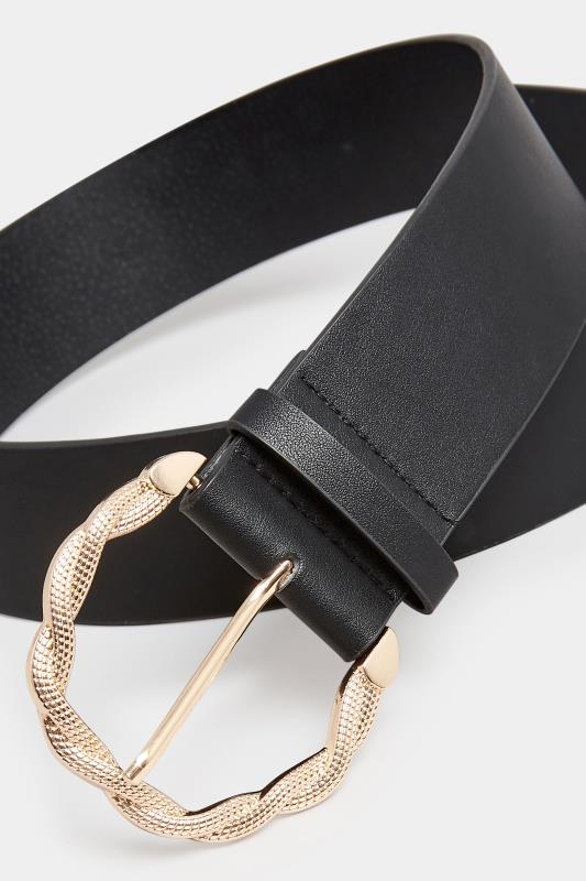 Black & Gold Rope Twist Wide Buckle Belt | Yours Clothing 3