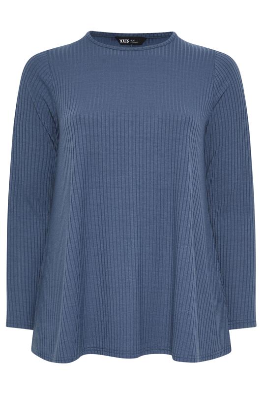 YOURS Plus Size Denim Blue Ribbed Swing T-Shirt | Yours Clothing 5