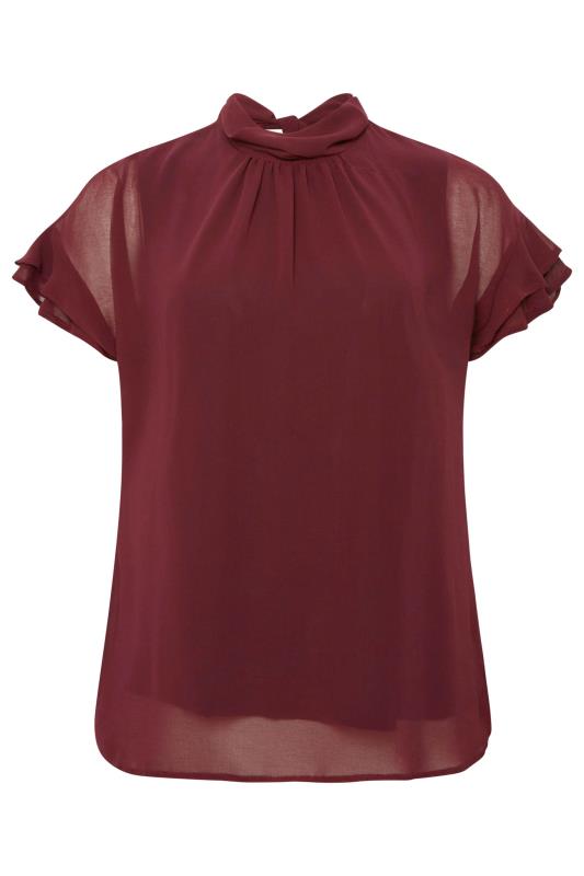M&Co Burgundy Red High Neck Frill Sleeve Blouse | M&Co 6