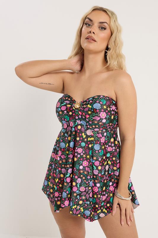 YOURS Plus Size Black Shell Print Tankini Top | Yours Clothing 1
