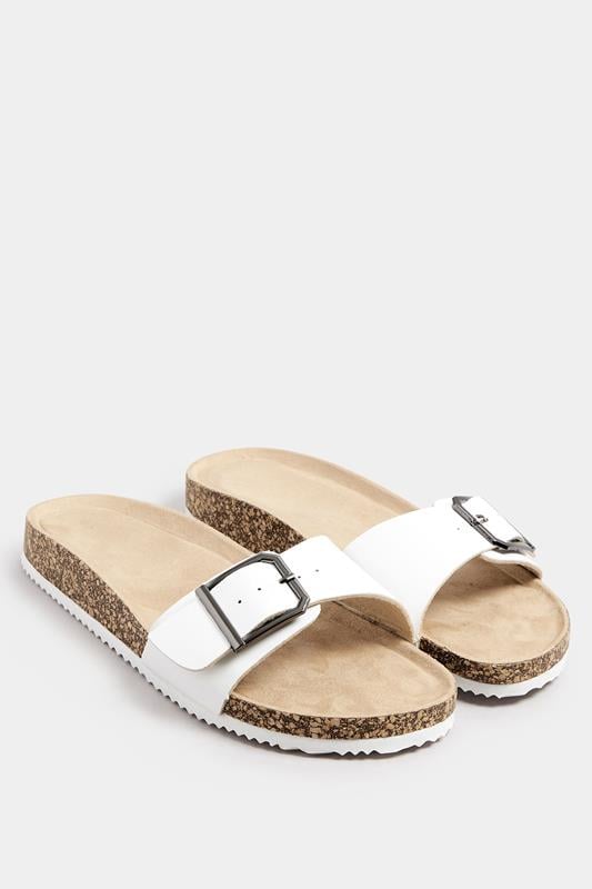 LTS White Single Buckle Footbed Sandals In Standard Fit