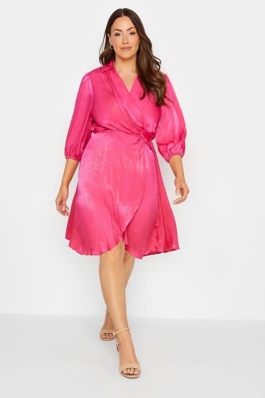 Women's  M&Co Pink Satin Wrap Dress