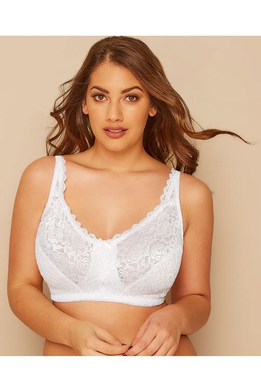 YOURS Plus Size White Hi Shine Lace Non-Padded Non-Wired Full Cup Bra | Yours Clothing 2