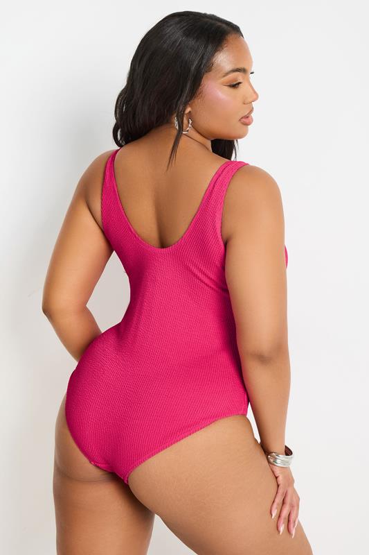 YOURS Plus Size Pink Buckle Textured Swimsuit | Yours Clothing 4