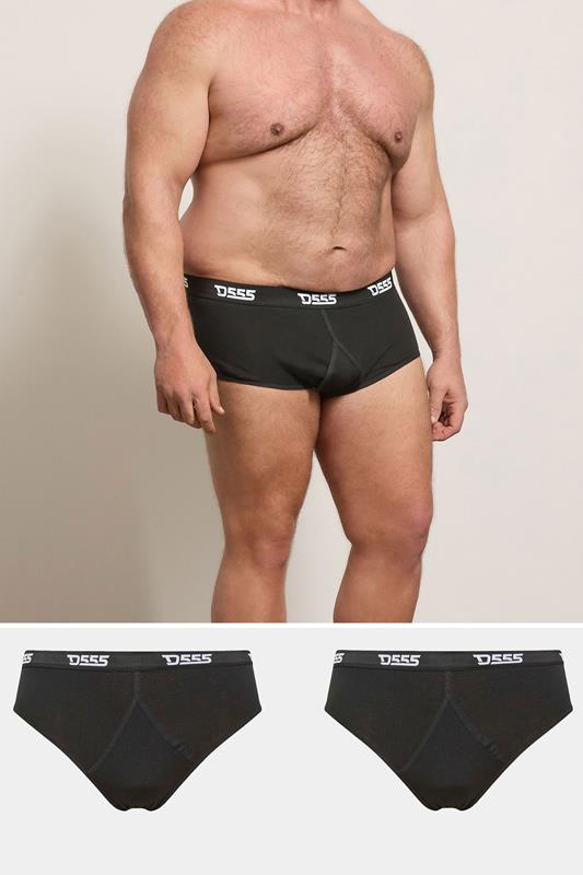 D555 2 PACK Big & Tall Black Branded Front Cotton Briefs | BadRhino 1