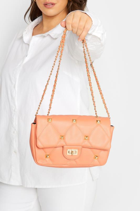  Yours Orange Studded Quilted Chain Bag