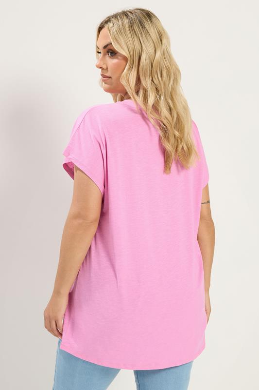 YOURS Plus Size Pink Stud Grown-On Sleeve T-Shirt | Yours Clothing 2