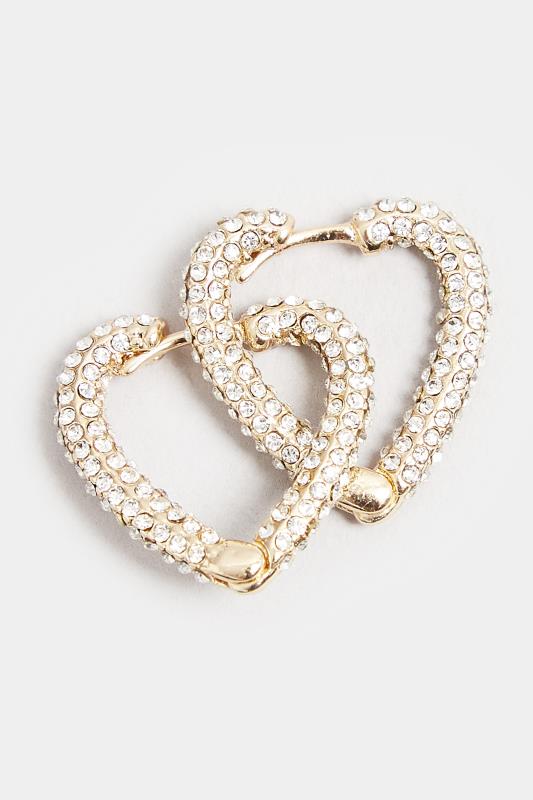 Gold Tone Diamate Heart Hoop Earrings | Yours Clothing 3