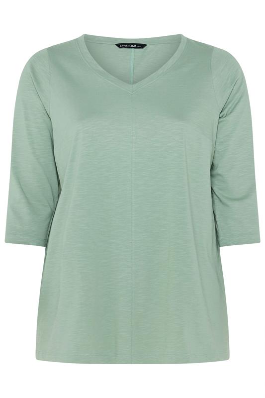 EVANS Plus Size Sage Green V-Neck Cotton Top | Evans 5