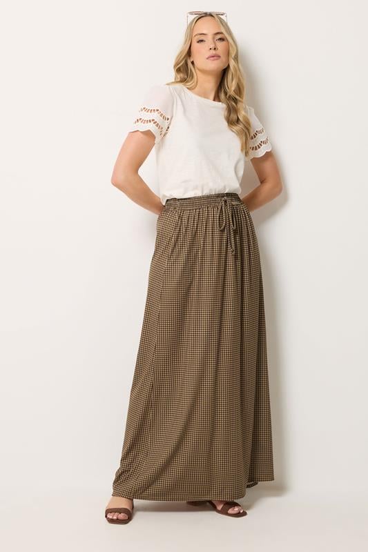 LTS Tall Women's Chocolate Brown Gingham Shirred Maxi Skirt | Long Tall Sally 1