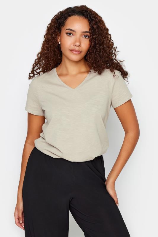 Women's  M&Co Neutral Brown V-Neck Cotton T-Shirt