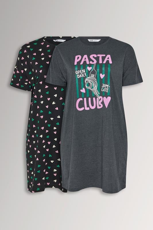YOURSET 2 PACK Curve Grey 'Pasta Club' Sleep Tee Nightdresses