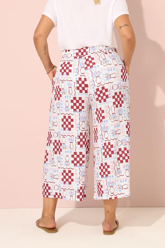 YOURS Plus Size White Floral Check Crinkle Midaxi Culottes | Yours Clothing 2