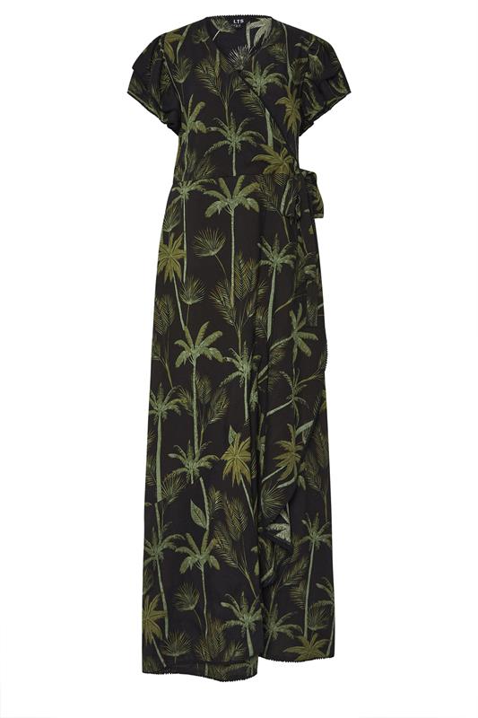 LTS Tall Black Tropical Palm Frill Sleeve Maxi Dress | Long Tall Sally 6