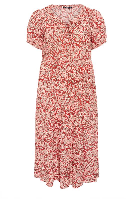 EVANS Plus Size Orange Ditsy Tie Neck Dress | Evans 6
