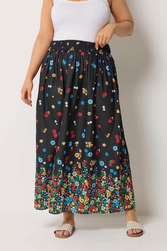 YOURS Plus Size Black Floral Ditsy Maxi Skirt | Yours Clothing 1