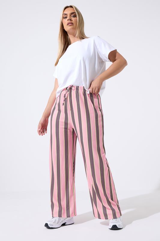 LIMITED COLLECTION Curve Pink Striped Wide Leg Trousers