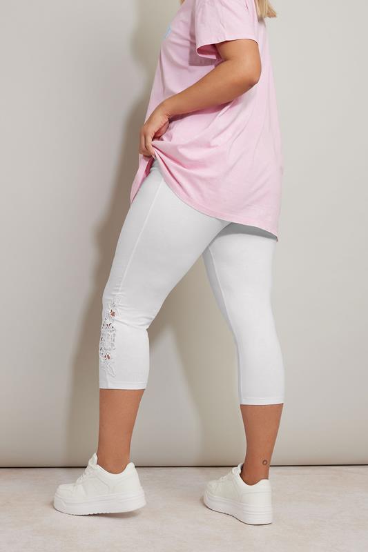 Plus Size White Lace Cropped Leggings | Yours Clothing 2