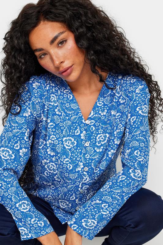 M&Co Petite Blue Floral Print Long Sleeve Blouse | M&Co 4