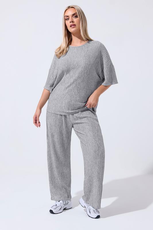 LIMITED COLLECTION Curve Grey Plisse Wide Leg Trousers
