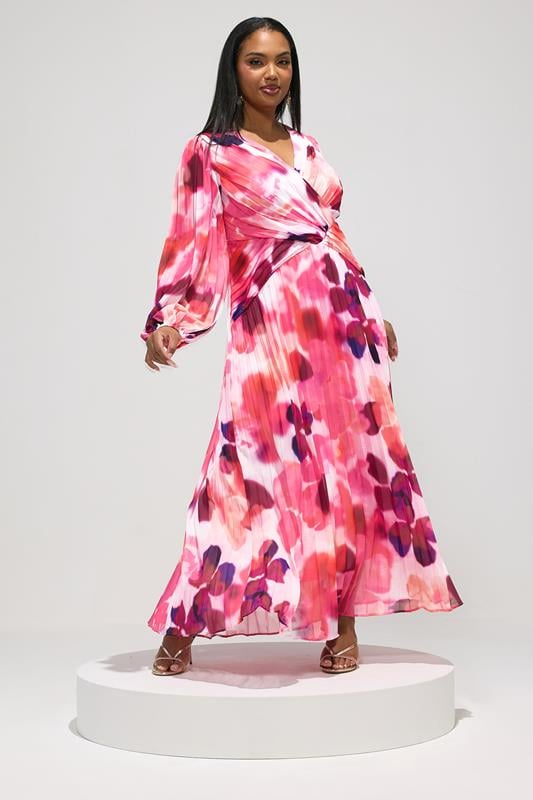 YOURS LONDON Plus Size Pink Abstract Pleated Dress | Yours Clothing 2