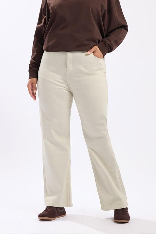 YOURS Curve Cream Wide Leg Denim Jeans