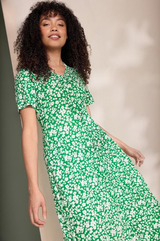 Women's  M&Co Green Ditsy Floral Print V-Neck Dress
