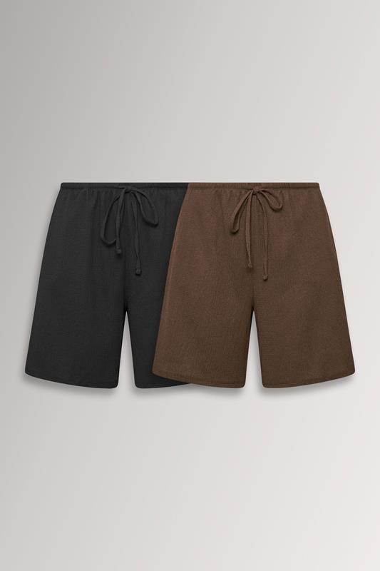 YOURSET Curve 2 PACK Black & Brown Crinkle Shorts
