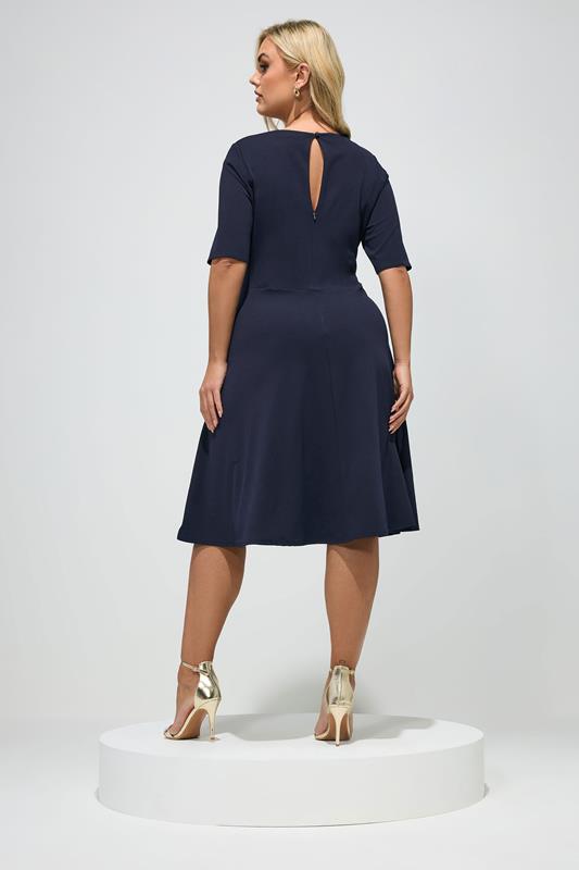 YOURS LONDON Plus Size Navy Blue Panel Skater Dress | Yours Clothing 2