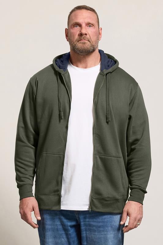 KAM Big & Tall Khaki Green Zip Through Hoodie
