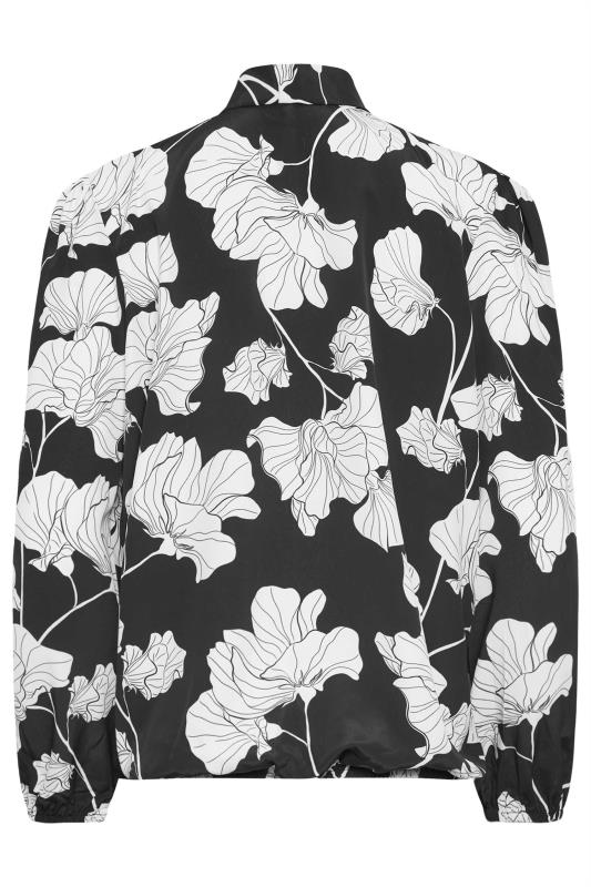 M&Co Black Floral Print Tie Neck Bubble Hem Blouse | M&Co 7