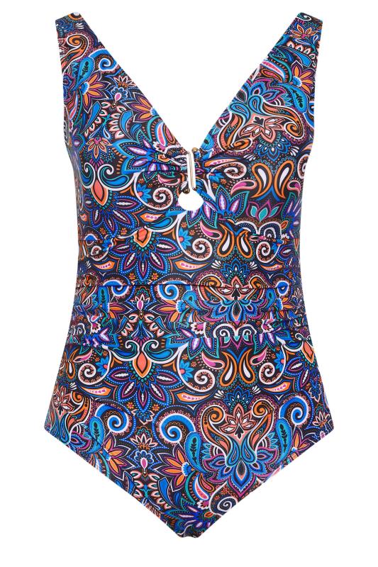 YOURS Plus Size Blue Floral Paisley Print Tummy Control Swimsuit | Yours Clothing 6